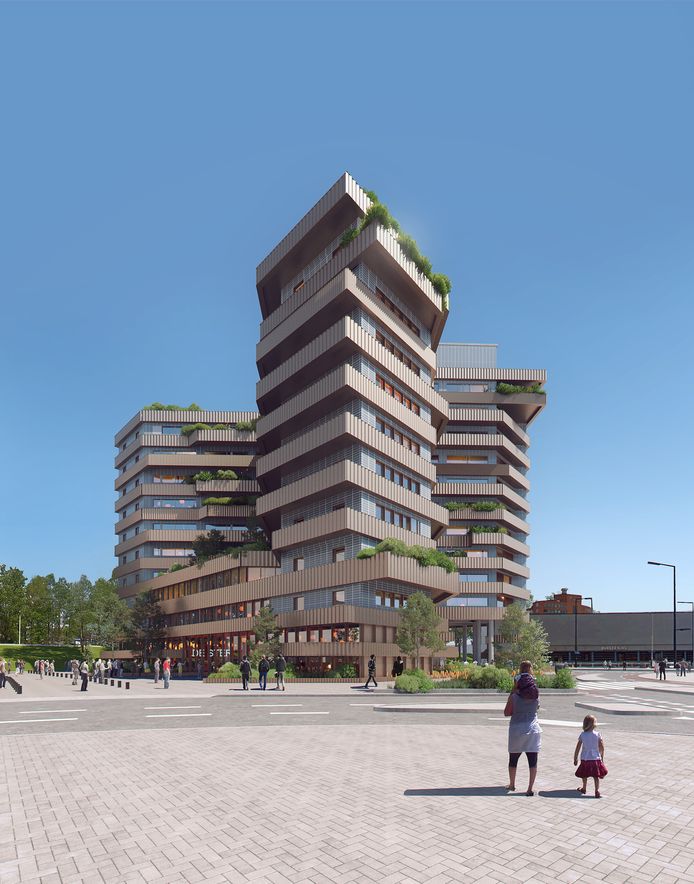 De nieuwe woontoren die medio 2022 in Rotterdam bij het Alexandrium moet staan.