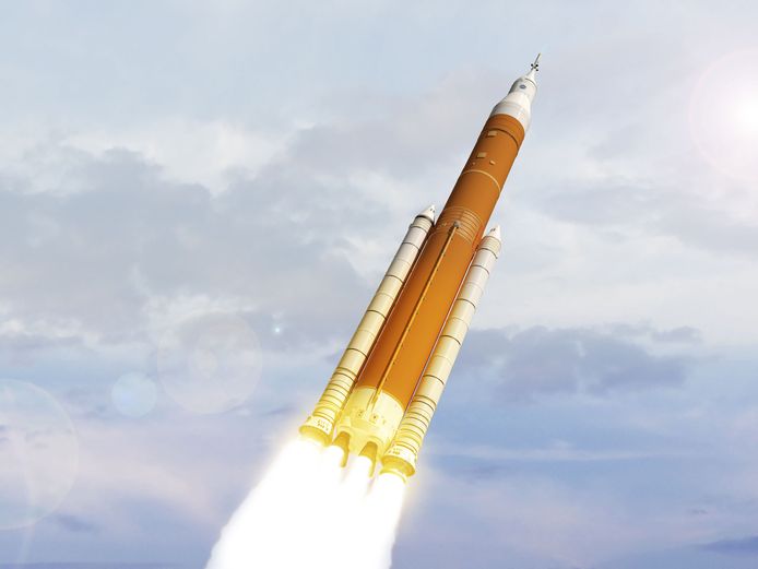 NASA verspreidde al wel beelden die tonen hoe de nieuwe SLS-raket eruit zou zien.