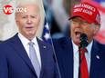 Amerikaans president Joe Biden (81) en zijn rivaal Donald Trump (77).