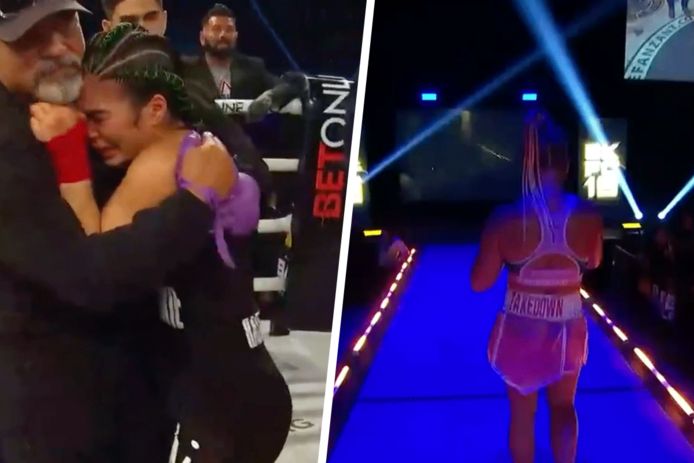 Rachael Ostovich valt huilend in de armen van haar coach terwijl Paige VanZant afdruipt na haar verlies.