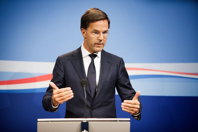 Wekelijkse persconferentie van minister-president Mark Rutte in perscentrum Nieuwspoort.