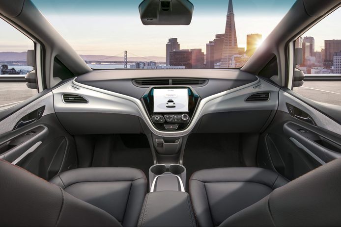 De Cruise AV van General Motors, ontworpen om veilig zelfstandig te rijden zonder bestuurder, stuur of pedalen.
