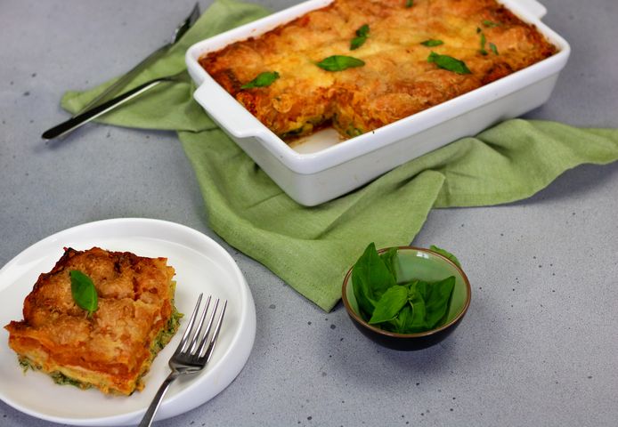 Vegetarische lasagne tricolore.