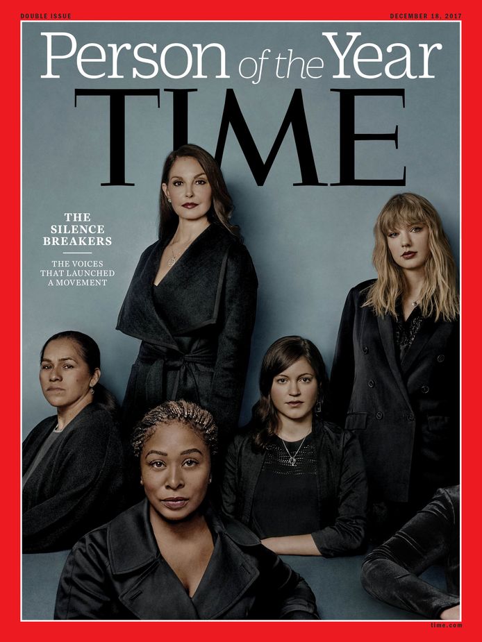 Ashley Judd, Susan Fowler, Adama Iwu, Taylor Swift en Isabel Pascual op de Person of the Year cover van Time .