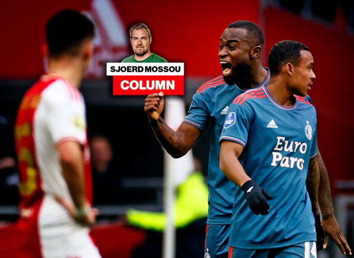 Lutsharel Geertruida viert de winnende goal tegen Ajax.