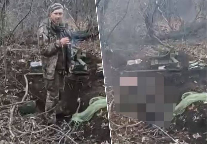 Beelden van de vermoedelijke executie van de Oekraïense krijgsgevangene door Russische soldaten.
