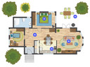 De interactieve kaart van een huis waarop je kunt zien hoe vies de luchtkwaliteit in een gedeelte van de woning is. Je vindt de kaart onderaan dit verhaal, waar je kunt klikken op interactieve elementen.
