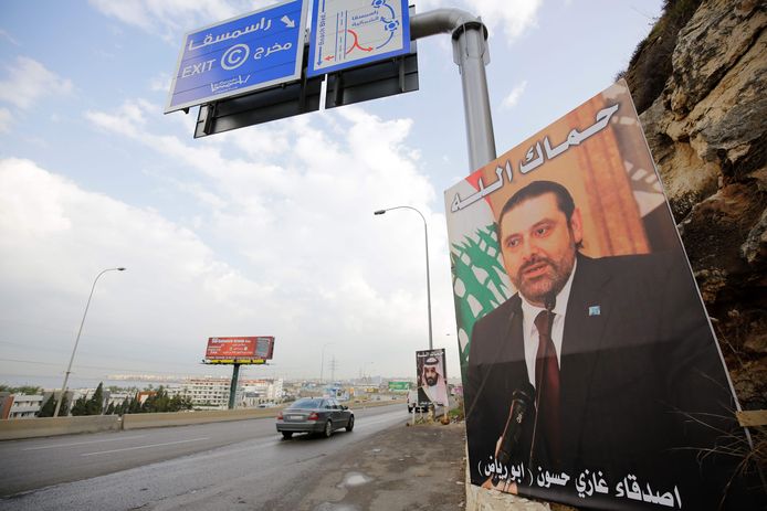 Een poster van Hariri in Libanon.