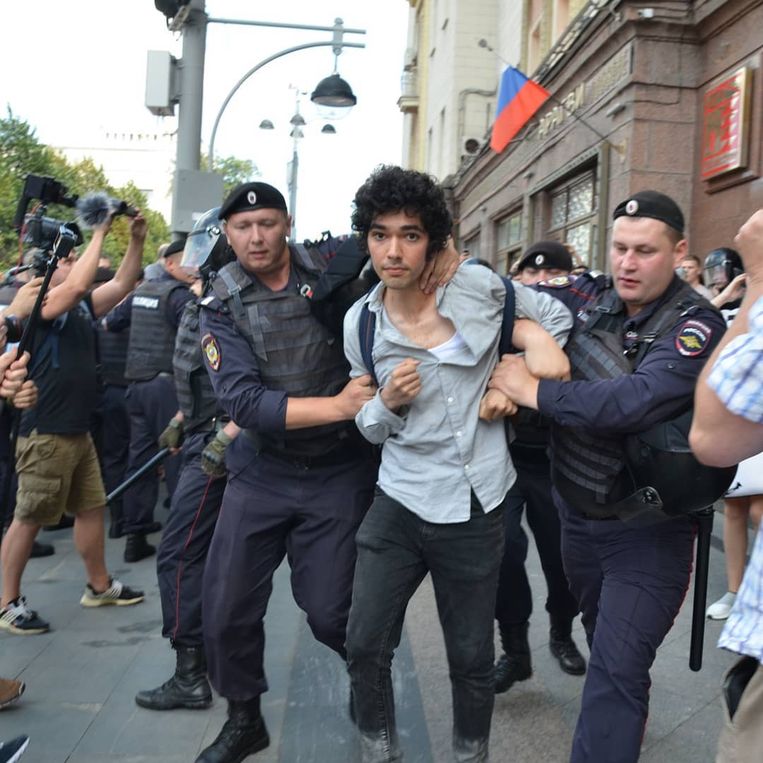 Arsjak Makitsjan tijdens een protest in 2019. Beeld Arsjak Makitsjan