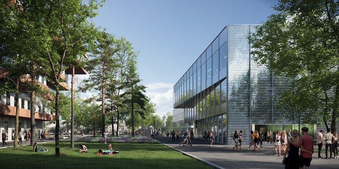 Impressie van de nieuwbouw op de Fontys-campus Rachelsmolen in Eindhoven