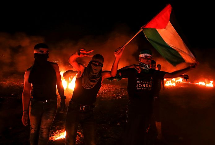 Palestijnen protesteerden eerder op zaterdag op de grens van Gaza met Israël. (28/08/2021)