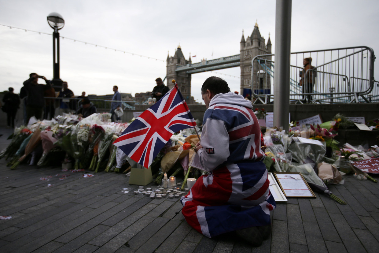 Wake voor de slachtoffers van de aanslagen aan London Bridge en de Borough Market, die plaatsvonden op 3 juni 2017. Zeven mensen kwamen daarbij om het leven.  Beeld AFP