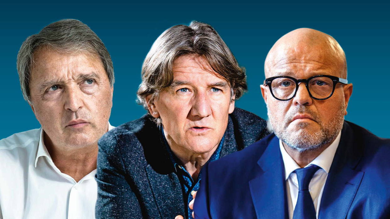 Enkele namen verbonden aan grote clubs die in het dossier-Veljkovic voorkomen: (v.l.n.r.) ex-managers Herman Van Holsbeeck (Anderlecht) en Patrick Janssens (RC Genk), en Club Brugge-voorzitter Bart Verhaeghe. Beeld DM
