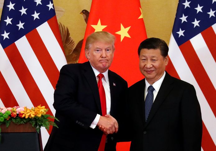 Amerikaans president Donald Trump en zijn Chinese collega Xi Jinping tijdens een persconferentie in Peking vorig jaar november.
