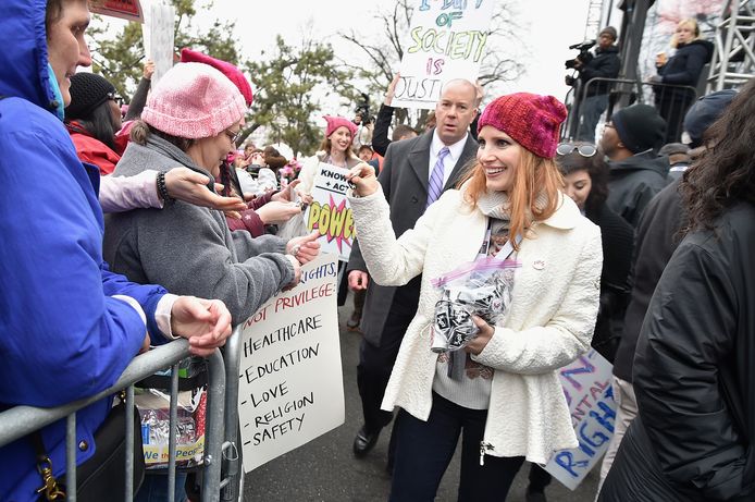 Jessica Chastain tijdens de Women's March in Washington op 21 januari 2017.