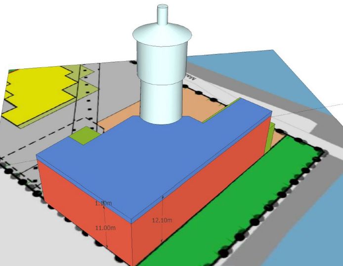 Zo groot mag de nieuwbouw rond de watertoren in Zwijndrecht van burgemeester en wethouders worden. Rechtsboven de Oude Maas, rechtsonder de Oostkeetshaven.