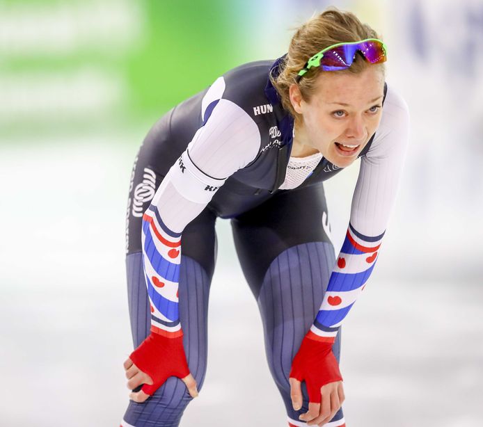 Yvonne Nauta na de 1500 meter tijdens het NK Allround.