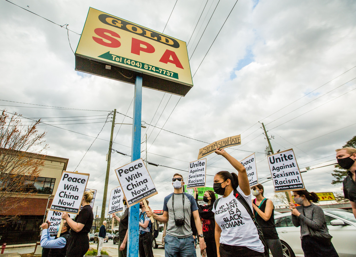 Een demonstratie tegen misogynie en anti-Aziatisch racisme in Atlanta, Georgia. Beeld EPA