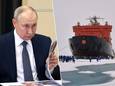 De Russische president Vladimir Poetin. Rechts een voorbeeld van een nucleaire ijsbreker.