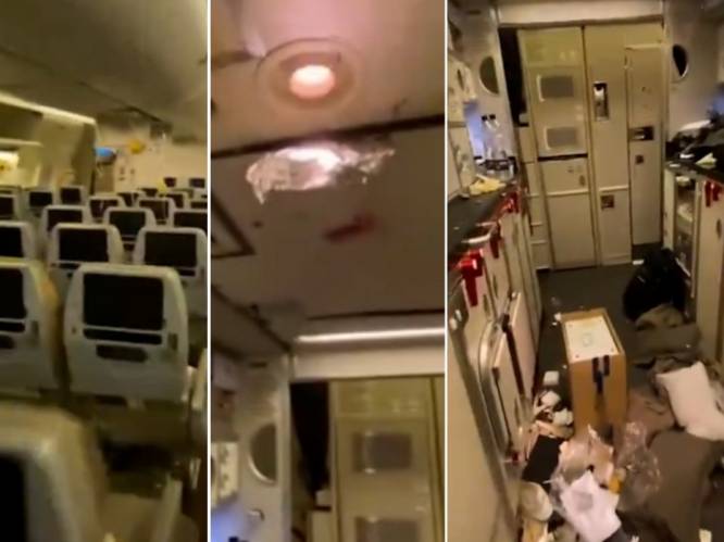 KIJK. Veel schade en bloedsporen: zo ziet het Singapore Airlines-toestel eruit na turbulentie waarbij Britse man (73) omkwam