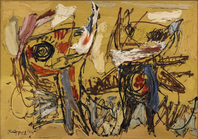 Karel Appel: De Woestijn Dansers (1954), olieverf op doek, 117x166 cm, collectie Musée d'Art Moderne de la Ville de Paris, Frankrijk. Beeld © Karel Appel Foundation, c/o Pictoright Amsterdam, 2015