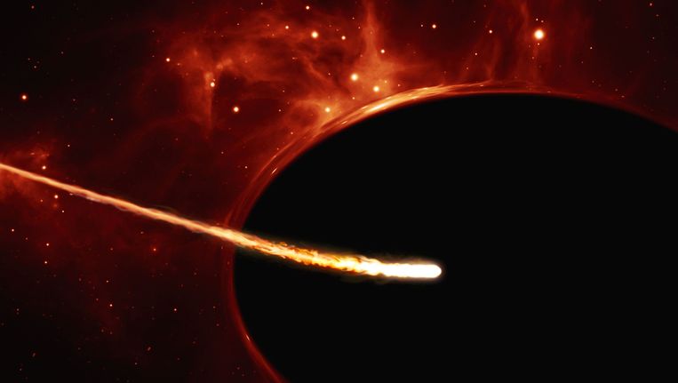 Een ster nabij een zwart gat dat ongeveer 100 miljoen keer groter is dan onze zon. (Illustratie) Beeld AFP