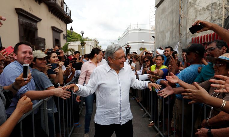 President Andrés Manuel López Obrador na zijn enorme verkiezingszege op 1 juli van dit jaar.  Beeld AP