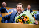 Klaas Dijkhoff (VVD) tijdens het afscheid van de oude kamerleden.