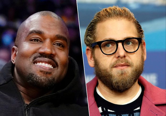 Rapper Kanye West (links) en acteur Jonah Hill.