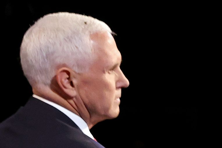 Een vlieg op het hoofd van Mike Pence was meteen het onderwerp van grappen op sociale media. Beeld AFP