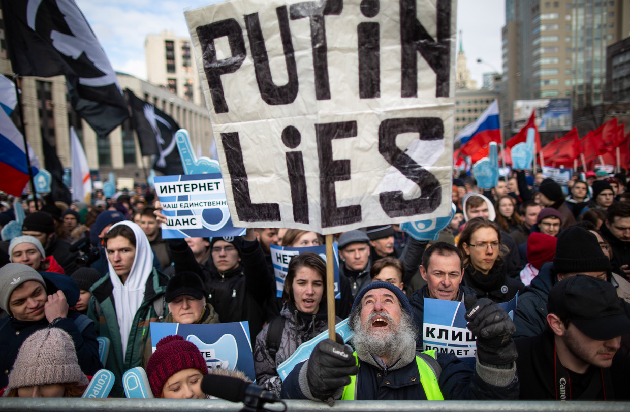 Demonstraties tegen (internet)censuur in Moskou in maart 2019. Beeld AP