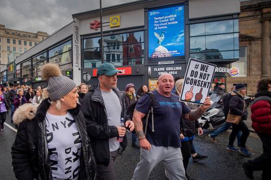 Protest tegen de coronamaatregelen in Liverpool, ter illustratie.
