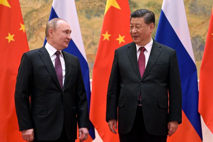 De Russische president Vladimir Poetin met zijn Chinese collega Xi Jinping, begin februari in Beijing.