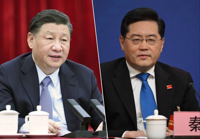 De Chinese president Xi Jinping en zijn minister van Buitenlandse Zaken Qin Gang.