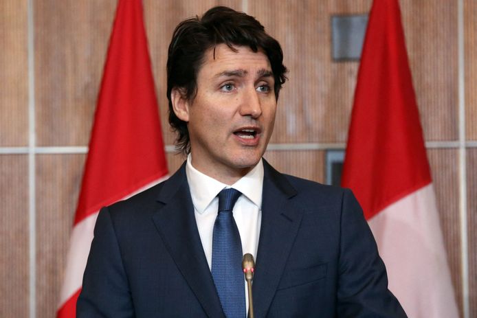 De Canadese premier Justin Trudeau tijdens een persconferentie over het neergehaalde object.