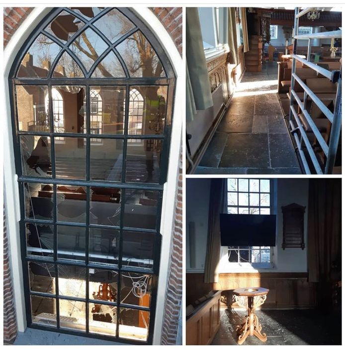 Ruiten van de hervormde kerk in Zwartsluis zijn opgeblazen met vuurwerk.