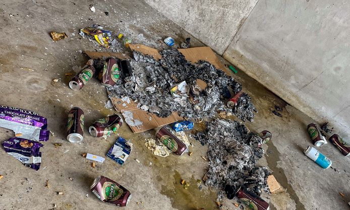 De resten van een brandje, gesticht in parkeergarage Musis Arnhem.