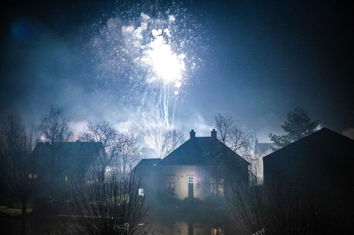 Vuurwerk boven Maasdam tijdens de jaarwisseling.