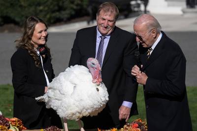 Joe Biden gracie les dindes Chocolate et Chip à l'occasion de Thanksgiving