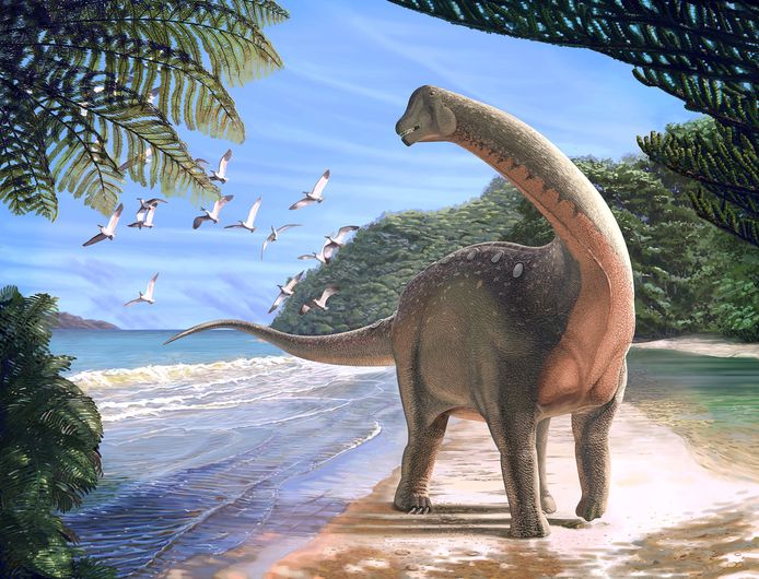 Artistieke weergave van de Mansourasaurus shahinae.