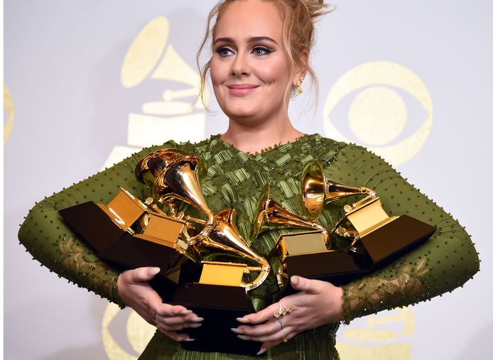 Adele tijdens de uitreiking van de Grammy's 2017.