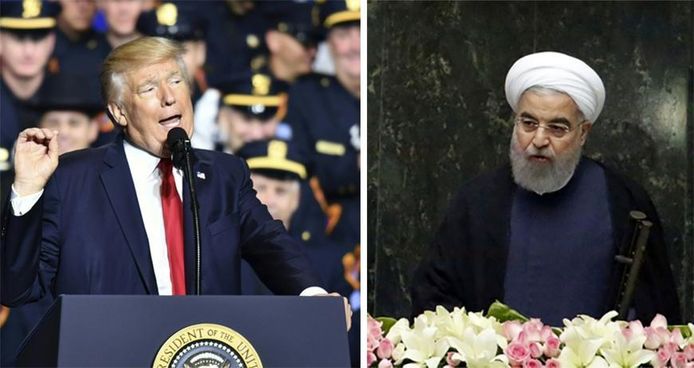 Volgens Rohani (R) is er voor Trump (L) geen enkele president geweest die zo ingaat tegen het internationaal recht en de internationale conventies.