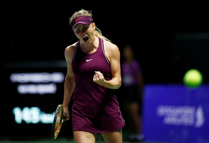 Elina Svitolina schreeuwt het uit na haar zege op Pliskova bij de WTA Finals.