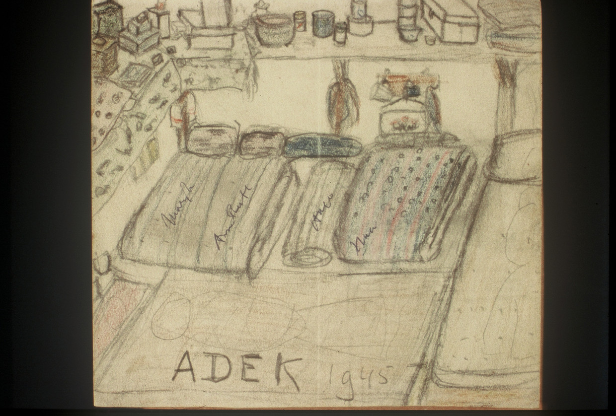 'Adek, 1945' getekend doo Anne-Ruth, zus Marijke of broer Hugo Wertheim. Beeld 