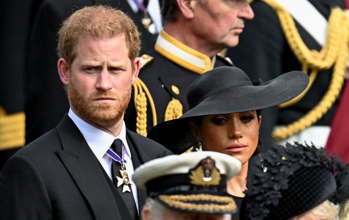 Harry en Meghan op de begrafenis van de Queen.