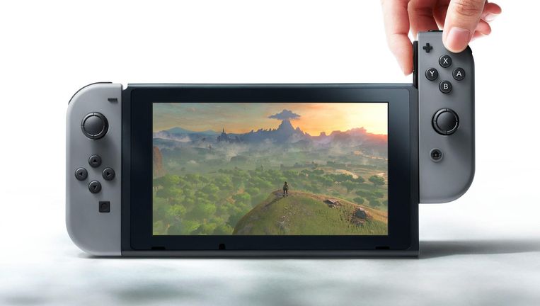 De Nintendo Switch, een tablet met afneembare afstandsbediening. Beeld Nintendo