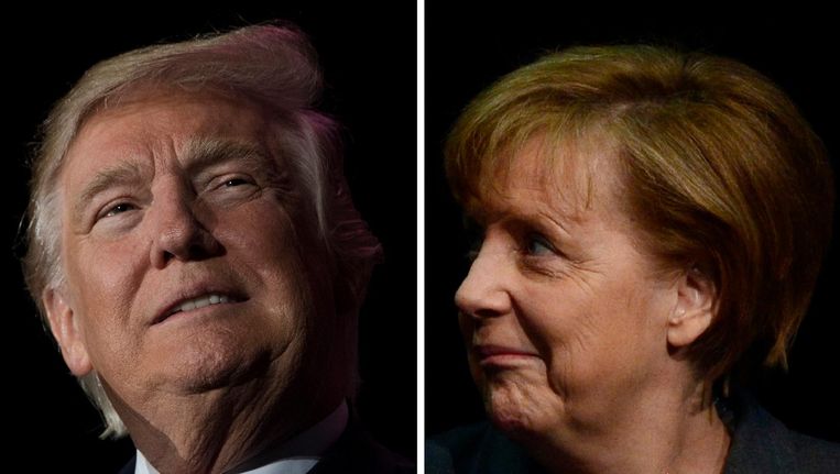 Donald Trump en Angela Merkel. Beeld afp