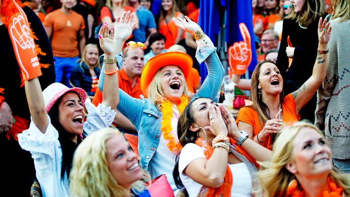 Oranjefans keken in 2014 samen op het Stadhuisplein in Rotterdam naar een wedstrijd van het Nederlands elftal.