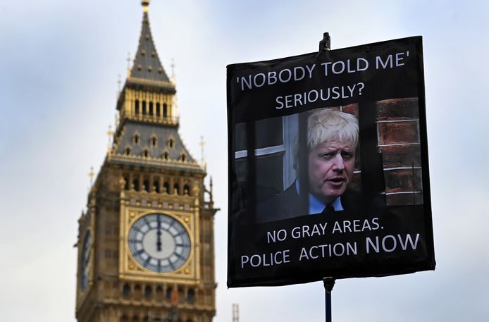 Archiefbeeld 19 januari 2022: een protest tegen de ‘Partygate’-affaire en de Britse premier Boris Johnson.