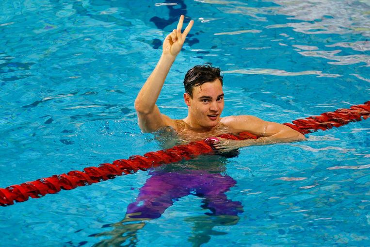 Nyls Korstanje op de 100 meter vrijeslag tijdens de Swim Cup in Amsterdam. Beeld anp